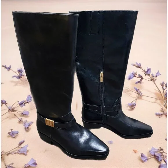 Vince Camuto Melise Extra Wide Calf Black Leather Knee High Boots Size 6.5 W NWT - Picture 2 of 9